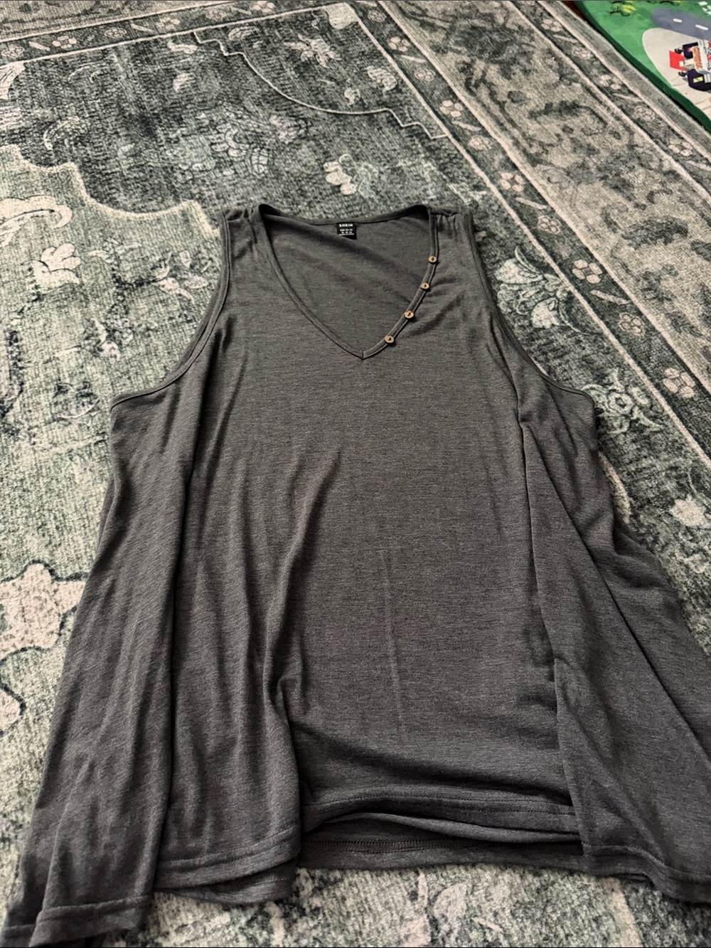 SHEIN Dark Gray V-Neck Tank with Accent Buttons